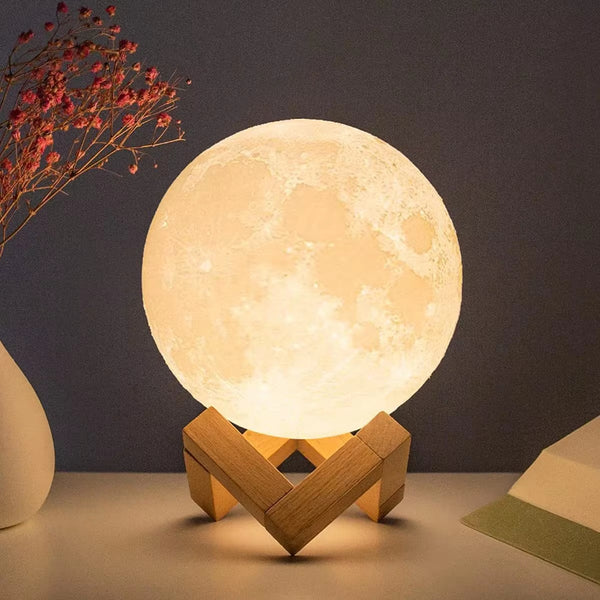 3D Moon Bedside Lamp with Wooden Stand